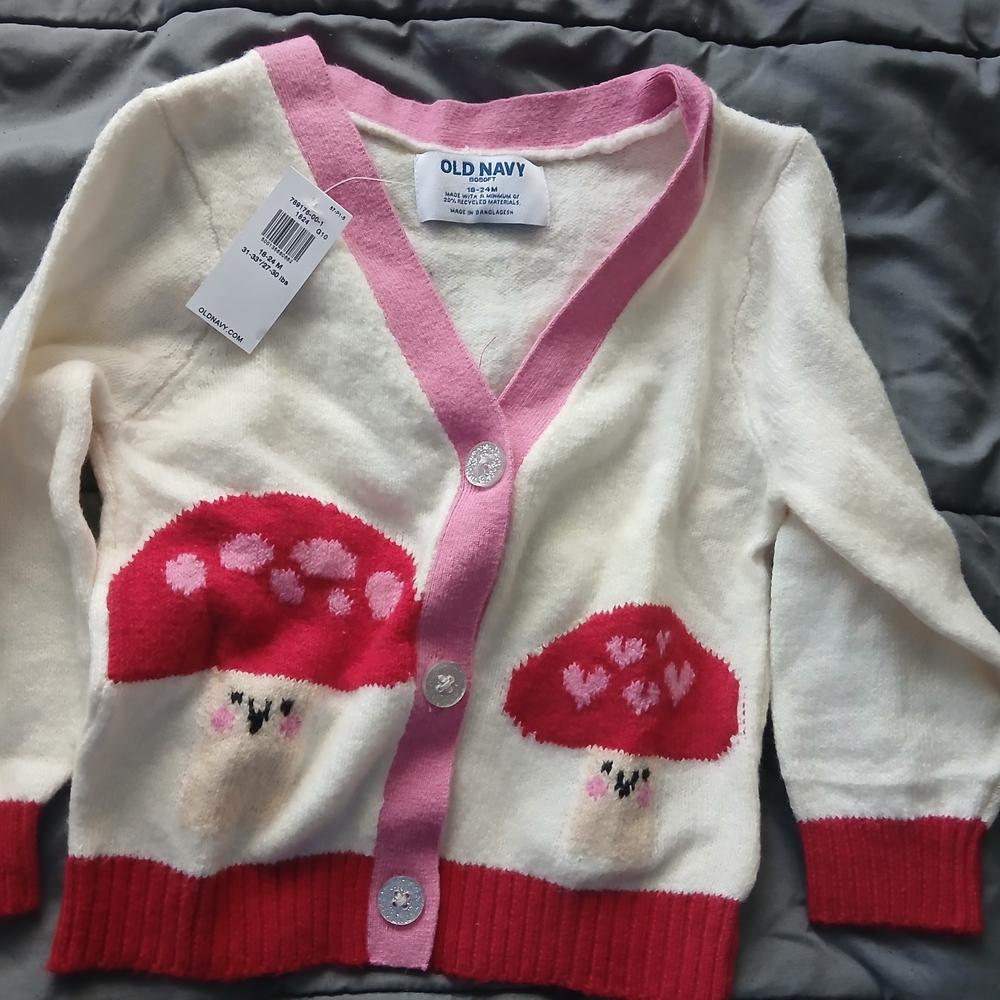 Old Navy Kids Sweater with Mushroom Design - Pink and Red